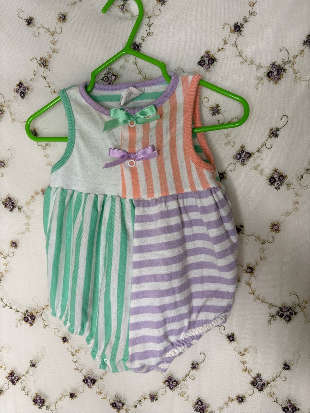 Vintage Pastel Striped Baby Romper with Bows